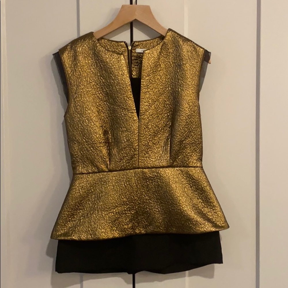 DVF Gold and Black Peplum Sleeveless Top
